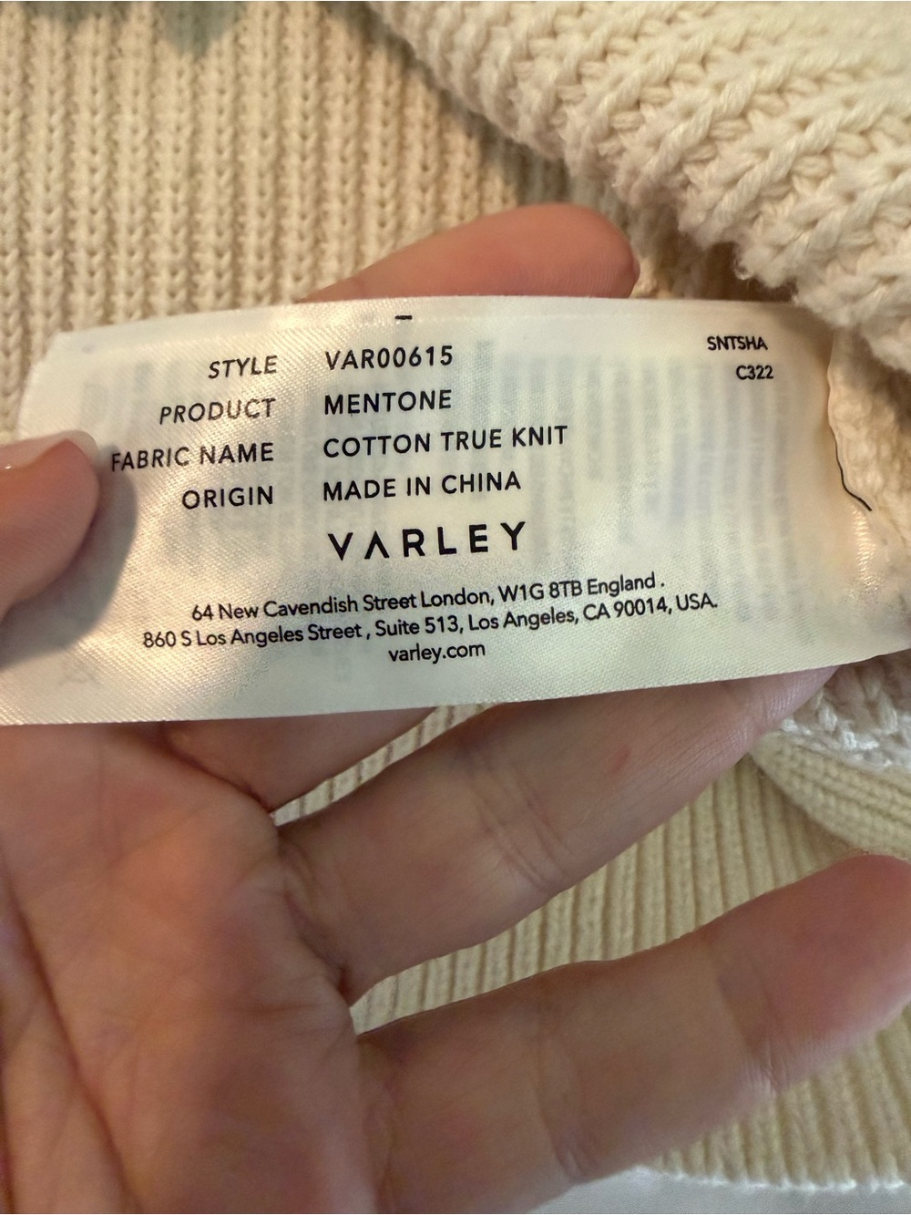 Varley Mentone Knit Half-Zip Pullover Sweater Egret Ivory Size Medium - Picture 7 of 7
